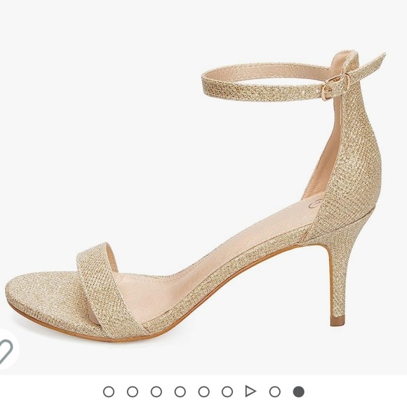 NWT 7.5 gold glitter Stilettos Classic Strappy Open Toe Pump Heel Sandals - Picture 5 of 5